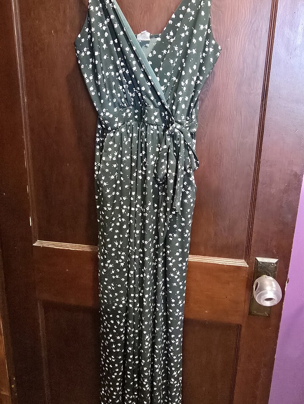 Kaileigh Olive Green Floral Wrap Jumpsuit
